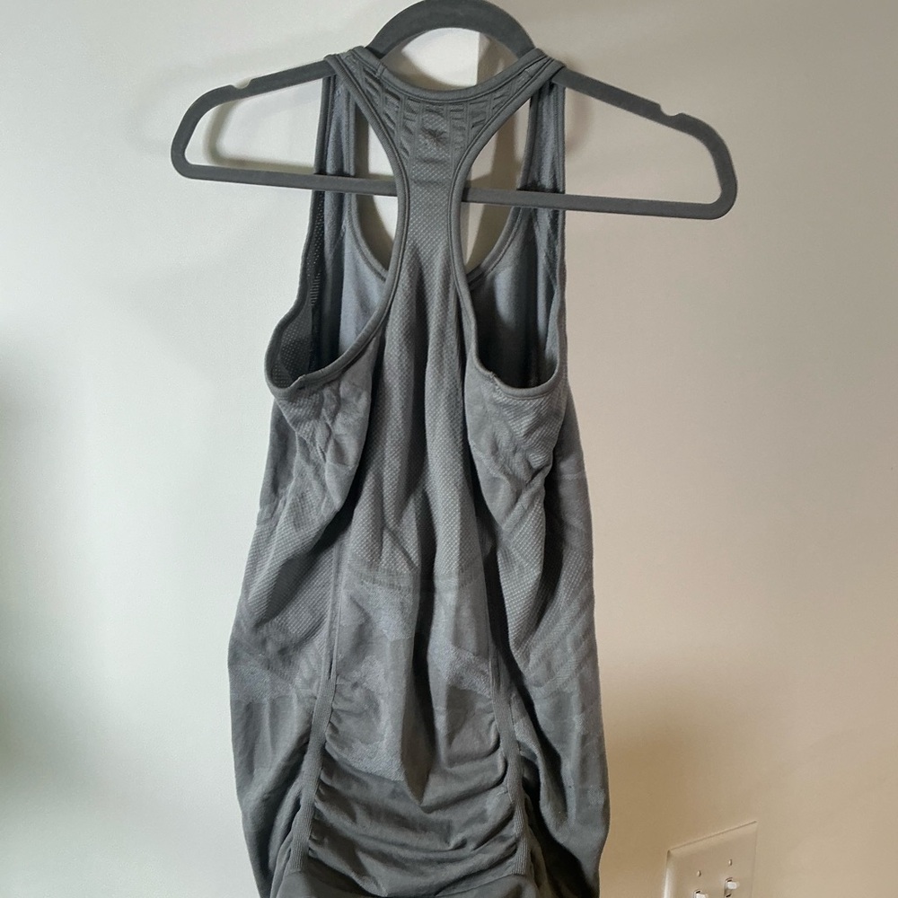 Athleta Grey Camo Fast Track Racerback Ruched Tank Top - Picture 3 of 4